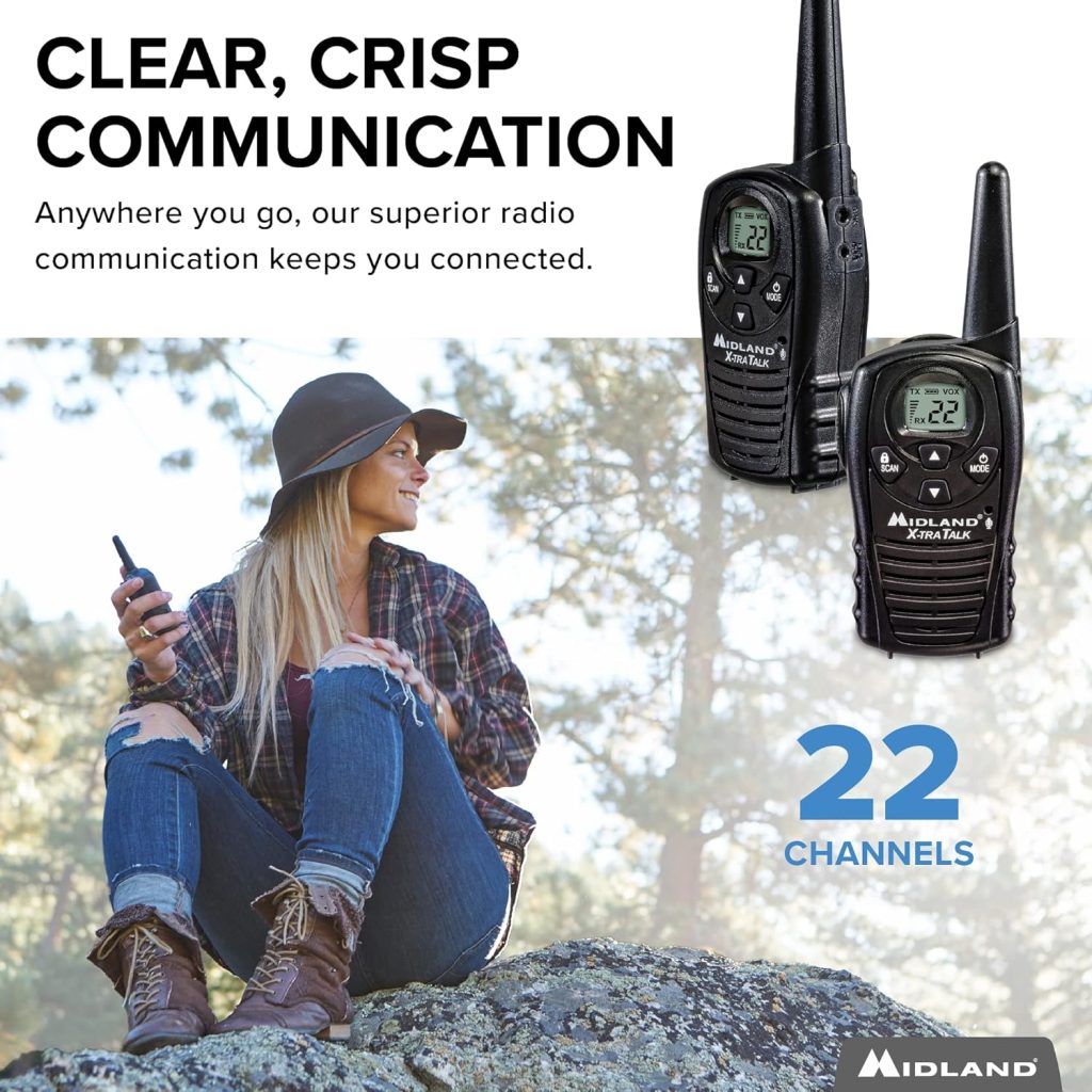 Midland - LXT118VP, FRS Walkie Talkies - Extended Range Two Way Radios, Hands-Free VOX, Batteries Included (Pair Pack) (Black)