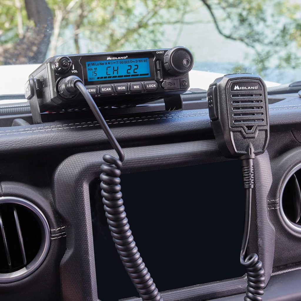 Midland – MXT575J - Jeep® 50 Watt GMRS MicroMobile® Two-Way Radio - Farms Ranches Overlanding Trails Off-Roaders - 8 Repeater Channels - Compact Design External Magnetic Mount 2.1dB Unity Gain Antenna