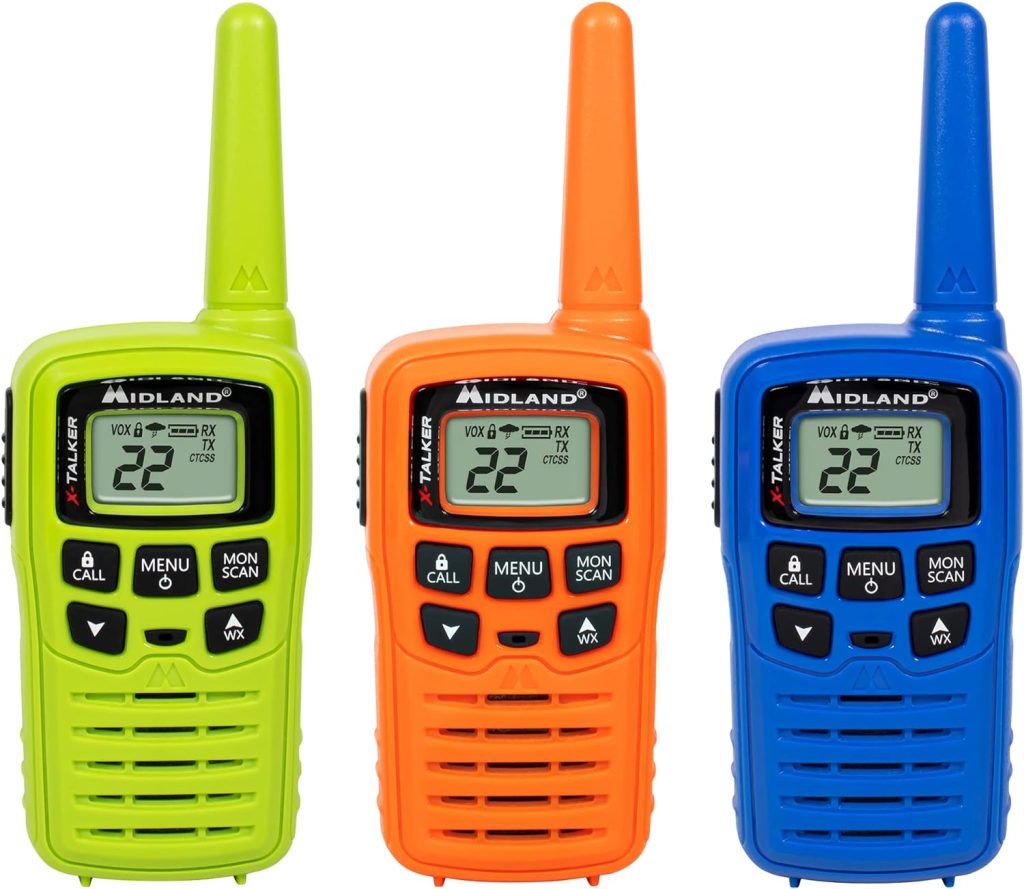 Midland – T10X3M X-Talker Two Way Radio – Water Resistant – NOAA Weather Alert Radios – 20 Mile Range - Multi Color Three Pack