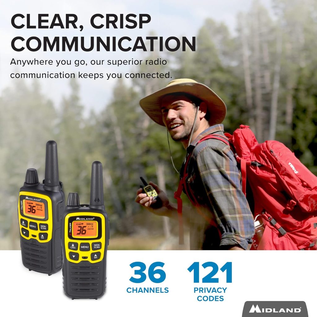 Midland® - T61VP3 X-TALKER - Two-Way Radio - 36 Channel FRS- Long Range Walkie Talkie, 121 Privacy Codes,  NOAA Weather Scan  Alert Black/Yellow, 2-Pack