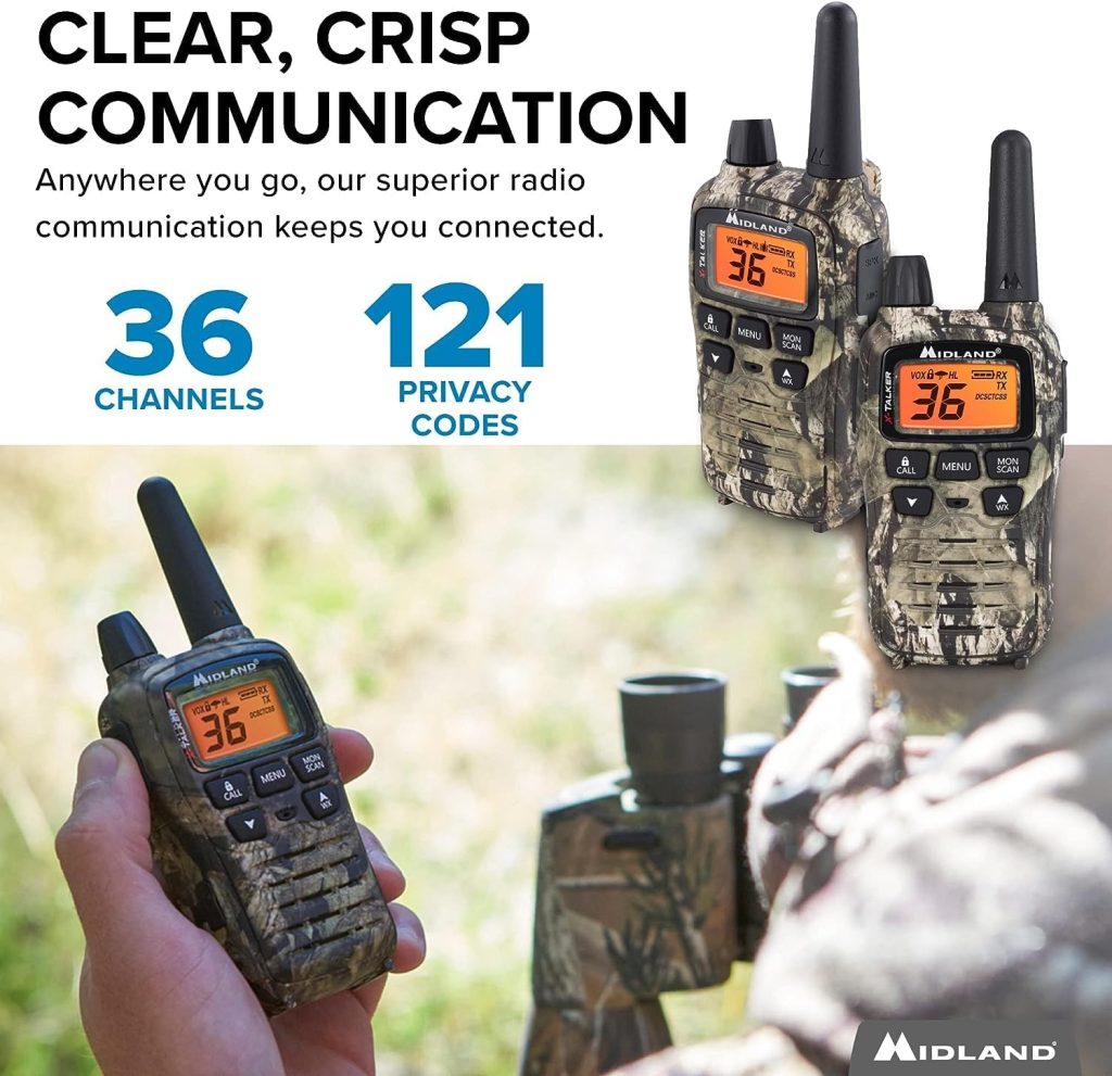 Midland – T75PV5D X-TALKER Extreme Dual Pack - 22 Channels, 121 Privacy Codes, Water Resistant - Clear Communication with Weather Alert - Carrying Case  Headset Included – Camo