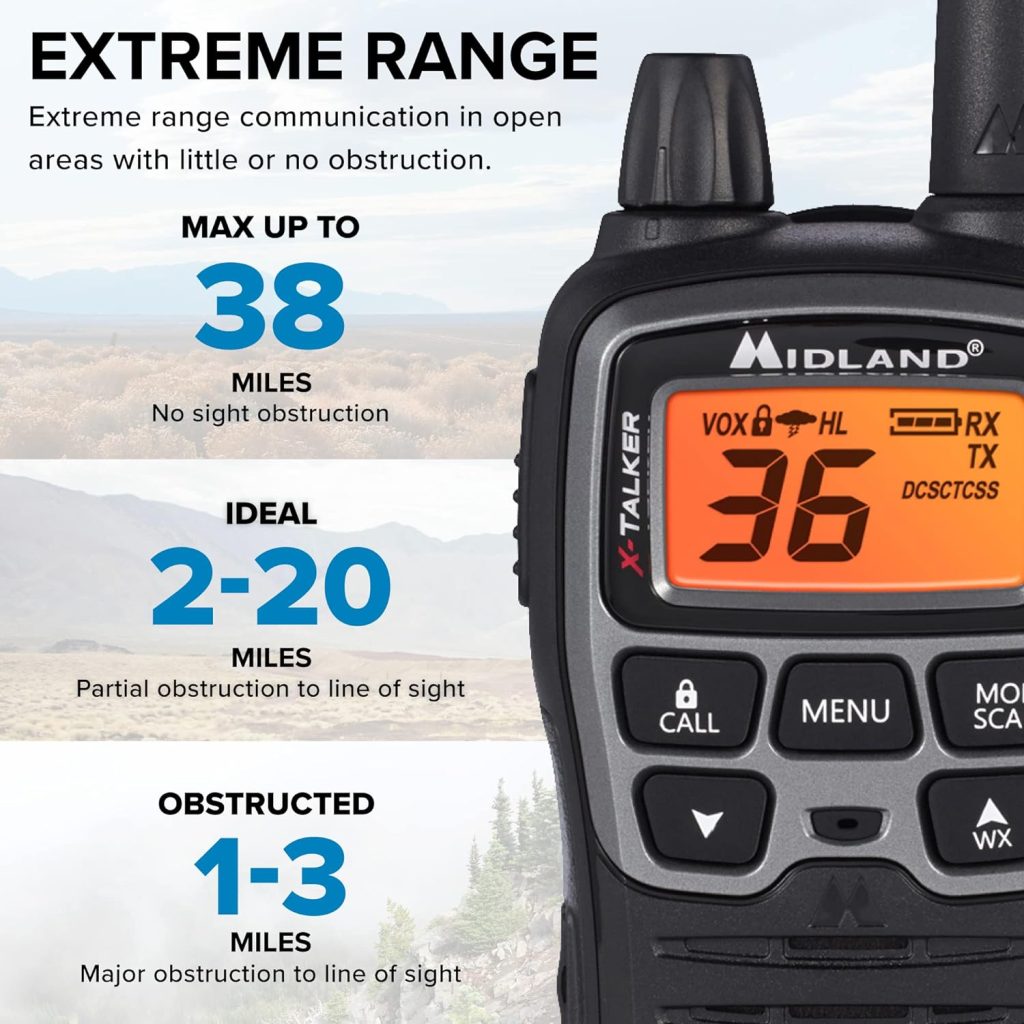 Midland T77VP5 X-TALKER Long Range Walkie-Talkie FRS Two-Way Radio for Camping Overlanding NOAA Weather Scan + Alert, 121 Privacy Codes - Includes Carrying Case  Headset Black/Silver, 2 Radio Bundle